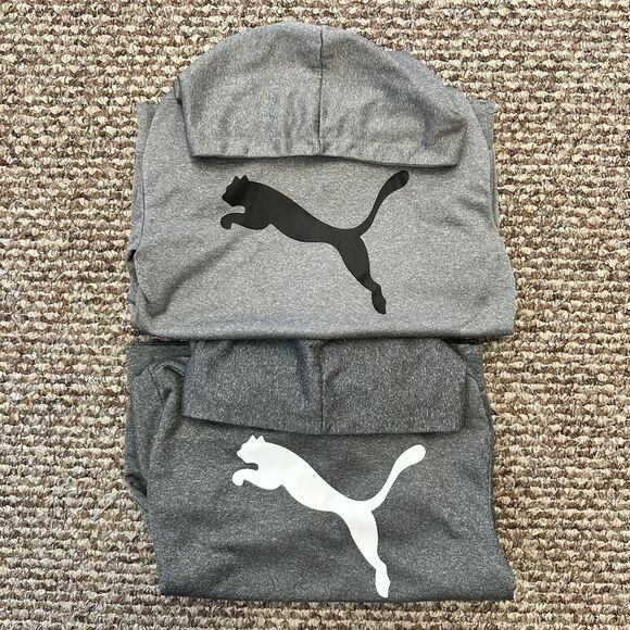 Puma Sweatshirt Boys Youth L (14-16) Gray Hoodie Puma Logo Kangaroo Pocket 2pcs - Picture 1 of 11